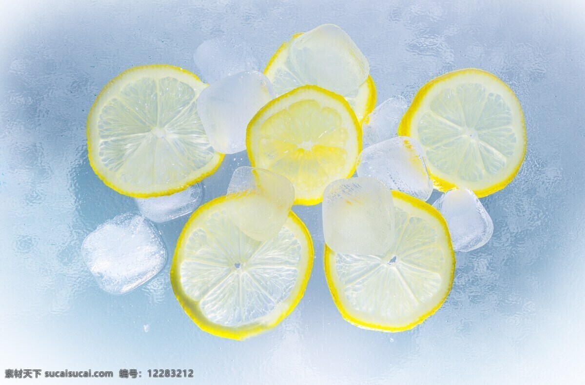 柠檬片和冰块 冰柠檬 自然 风格 餐饮 行业 黄色