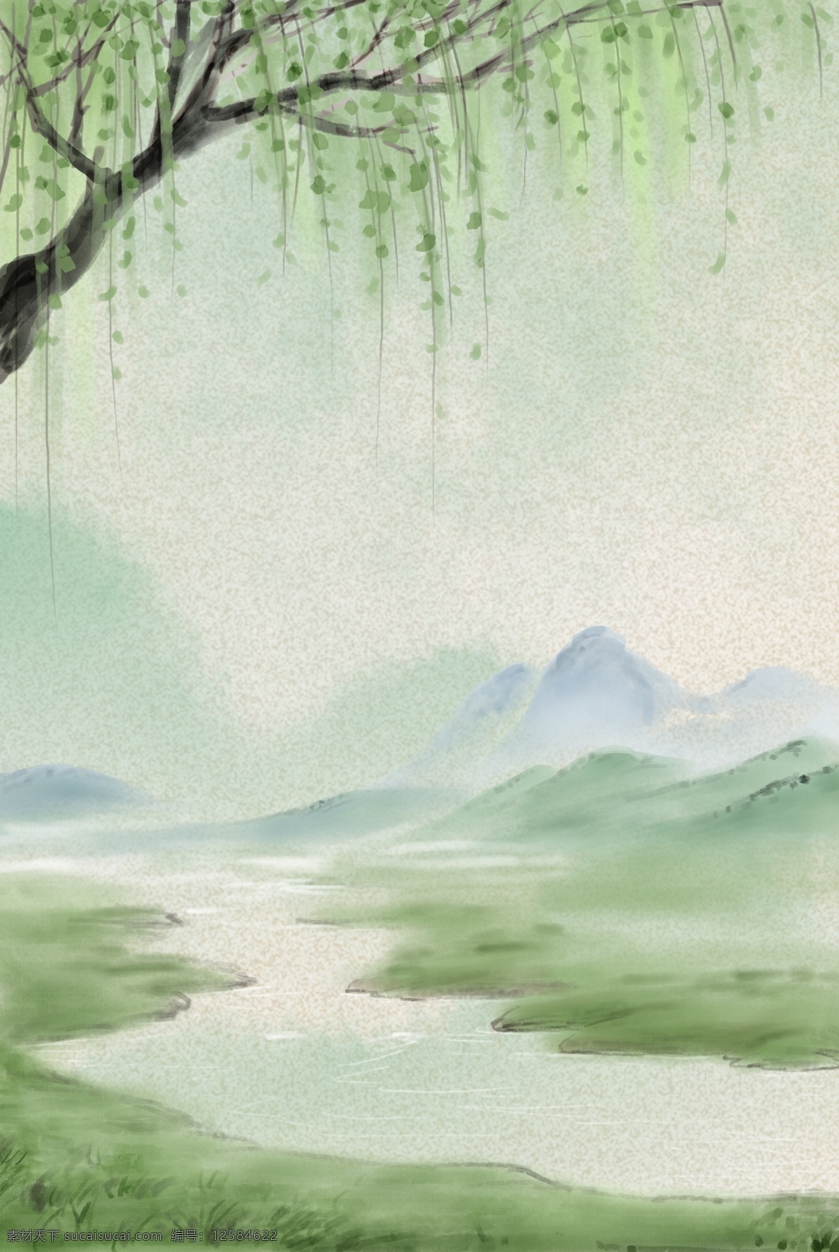 清明节 绿色 清新 分层 banner 中国 传统 简约 二十四节气 柳树 创意合成