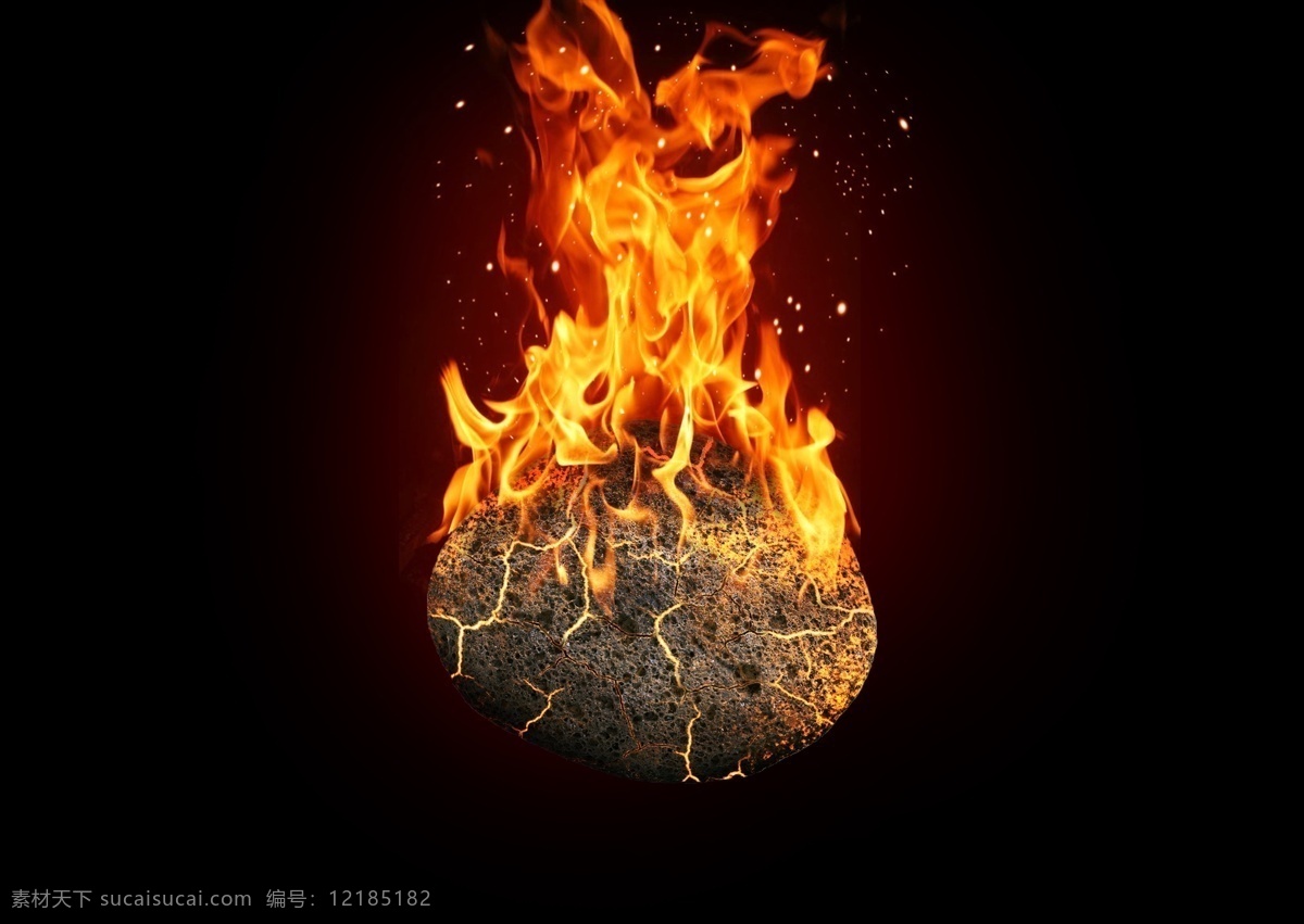 火石 石头 火焰 燃烧 流星 火焰石 创意 合成 火山石 陨石 自做素材 分层