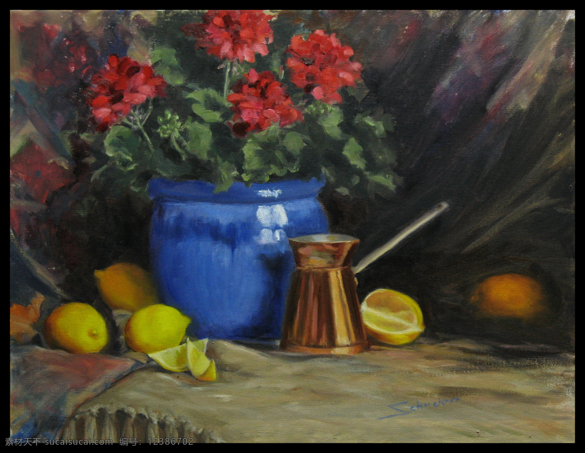 鲜花 柠檬 咖啡 油画 瓷器 水果 花瓶 鲜花油画 花朵 花卉油画 静物油画写生 油画艺术 绘画艺术 装饰画 书画文字 文化艺术