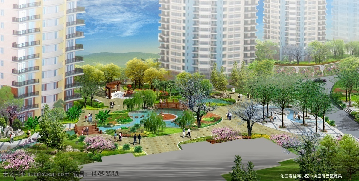 沁园春 住宅小区 中央 庭院 效果图 立面图 立面 楼房 住宅 楼盘 小区 花园 建筑效果图 地产项目 房地产项目 地产效果 高层建筑 景观效果图 城市效果图 地产效果图 建筑设计 环境设计 天空 白云 草地 psd分层 后期制作 效果图psd
