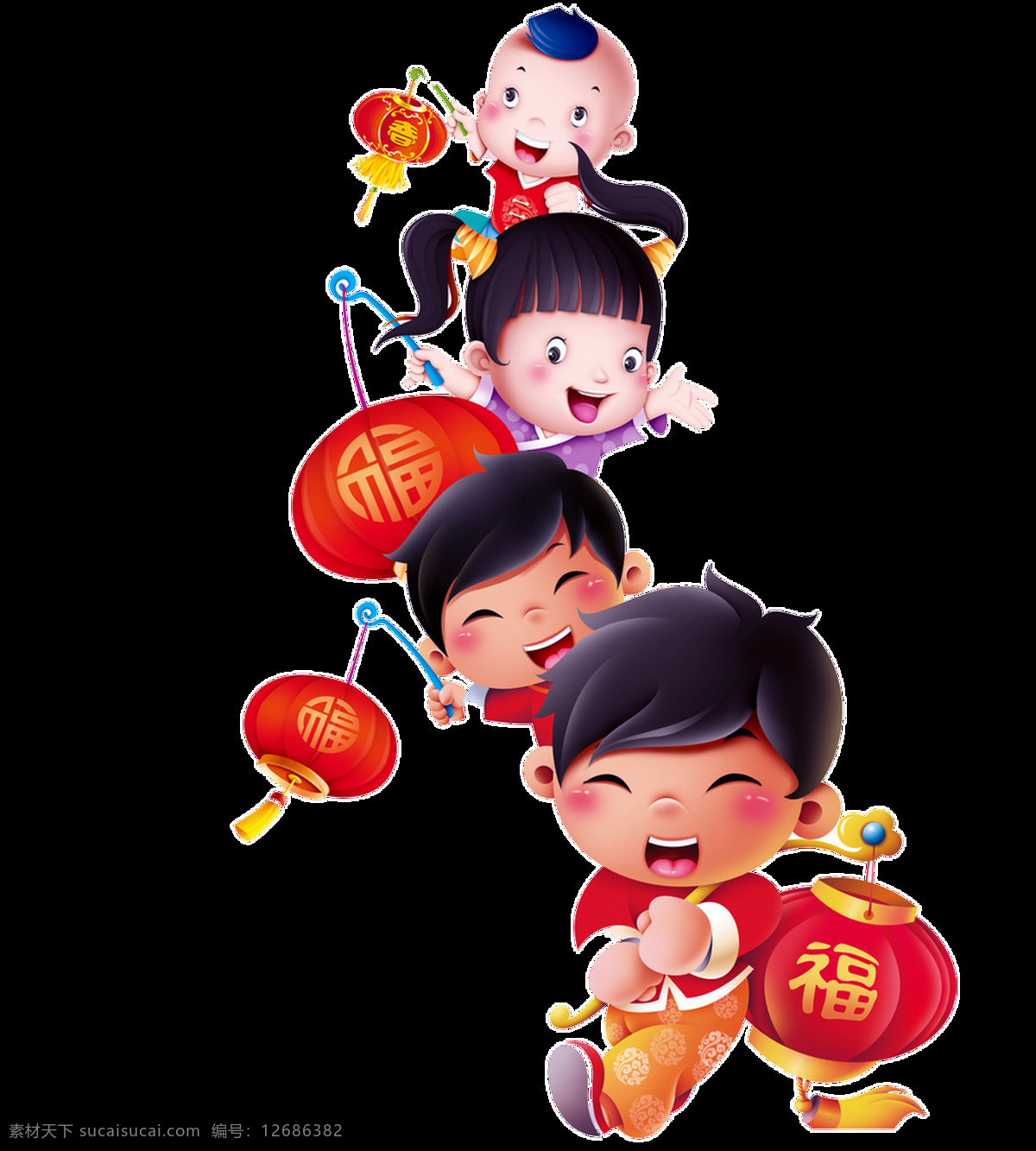 可爱 中国娃娃 通 透明 新年 过年 福娃 卡通 透明素材 装饰 设计素材 淘宝素材 海报设计装饰 装饰图案