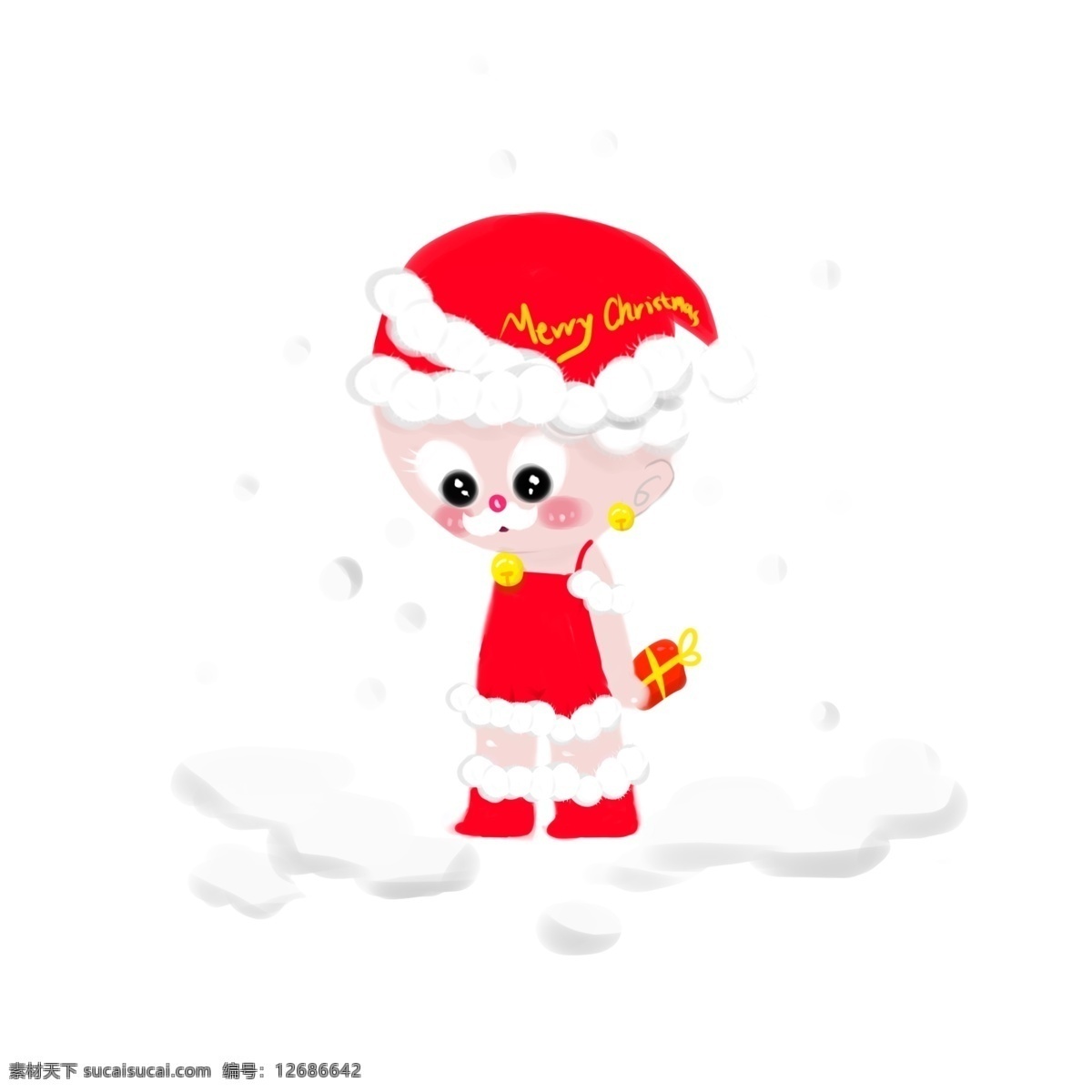 圣诞节 下雪 平安夜 可爱 圣诞老人 送礼 手绘 卡通 下雪日 送礼物 手绘风 雪堆 小胡子 圣诞帽 圣诞衣服 圣诞靴