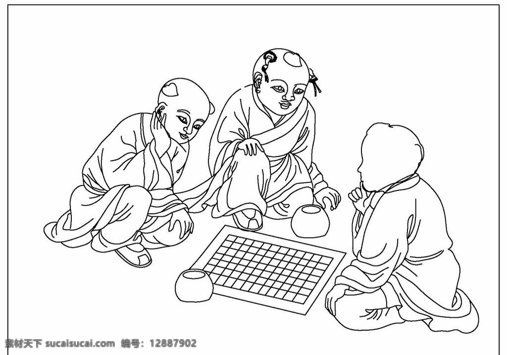 古代 儿童 线 描图 小孩 线描 白描 线条 传统文化 文化艺术 矢量