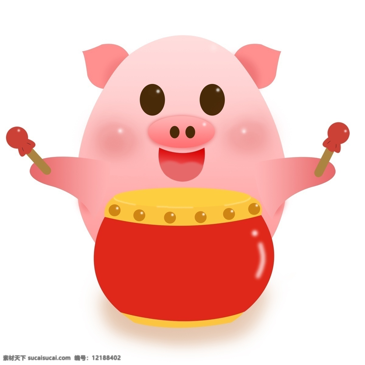 猪 打鼓 粉红 卡通 形象 商用 元素 可爱 ip 猪年 可商用