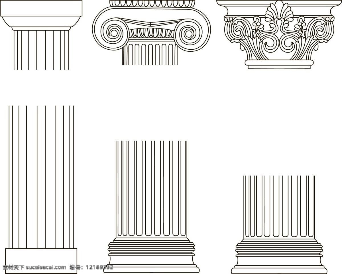 罗马柱 欧洲 花纹 石柱 矢量 雕刻 石刻 手绘 建筑材料