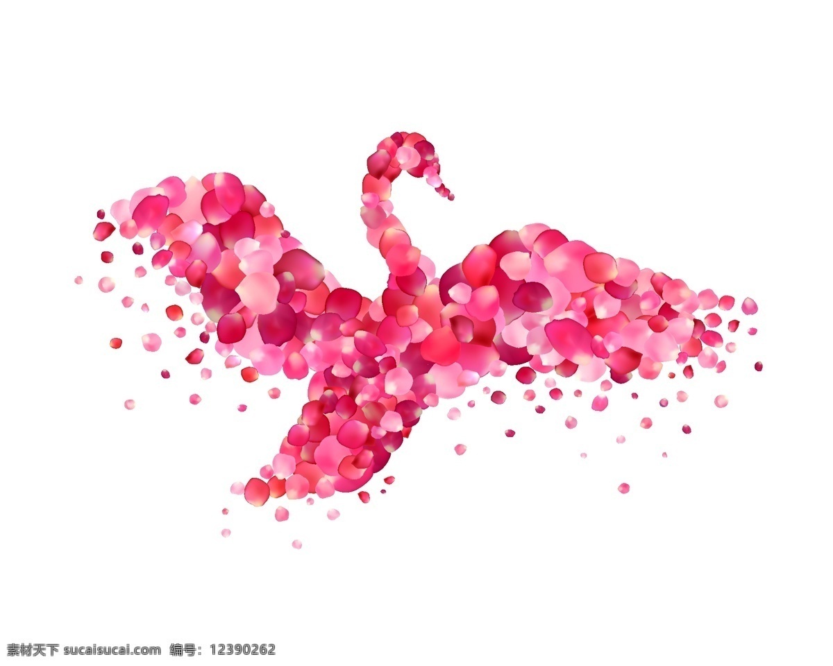 天鹅 粉色 玫瑰 花瓣 矢量 海报 设计素材 手绘 卡通 水彩 插画 创意 婚礼 爱情 装饰