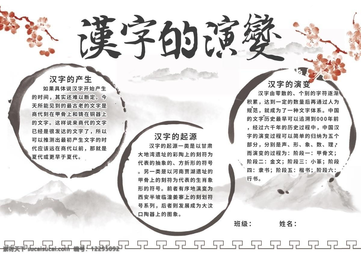 原创 古风 水墨 汉字 演变 校园 小报 手 抄报 文化 手抄报 汉字的演变