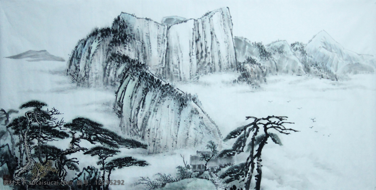 山岳雄姿 山 雄姿 云端 山景 绘画 国画 文化艺术 绘画书法
