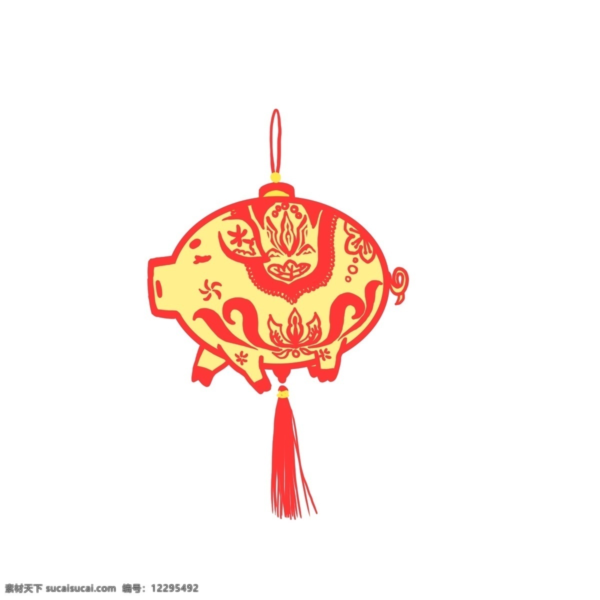 元宵节 黄色 剪纸 猪 灯 灯笼 喜庆 红色 可爱小装饰 海报装饰 贴纸 中国风