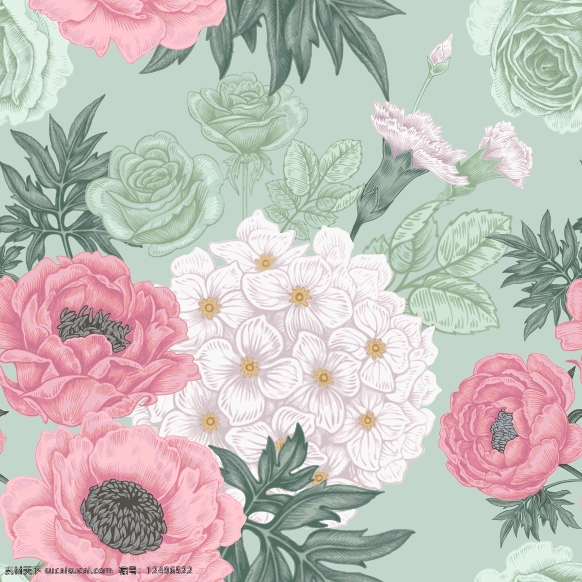 花朵 富贵图 中国风 复古 菊花 牡丹 怀旧 面料花型 数码印花 服装印花 服装设计 复古花纹 中国风花纹 窗帘 墙布 菊花富贵 底纹边框 花边花纹