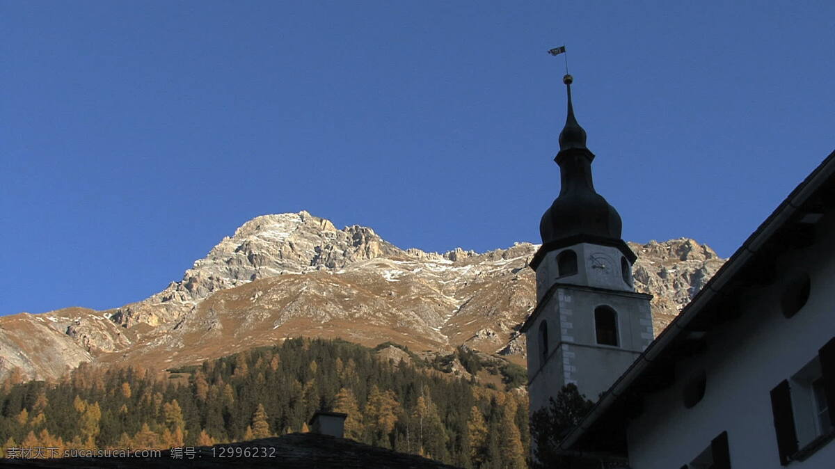 视频免费下载 瑞士 教堂 尖塔 峰值 股票 视频
