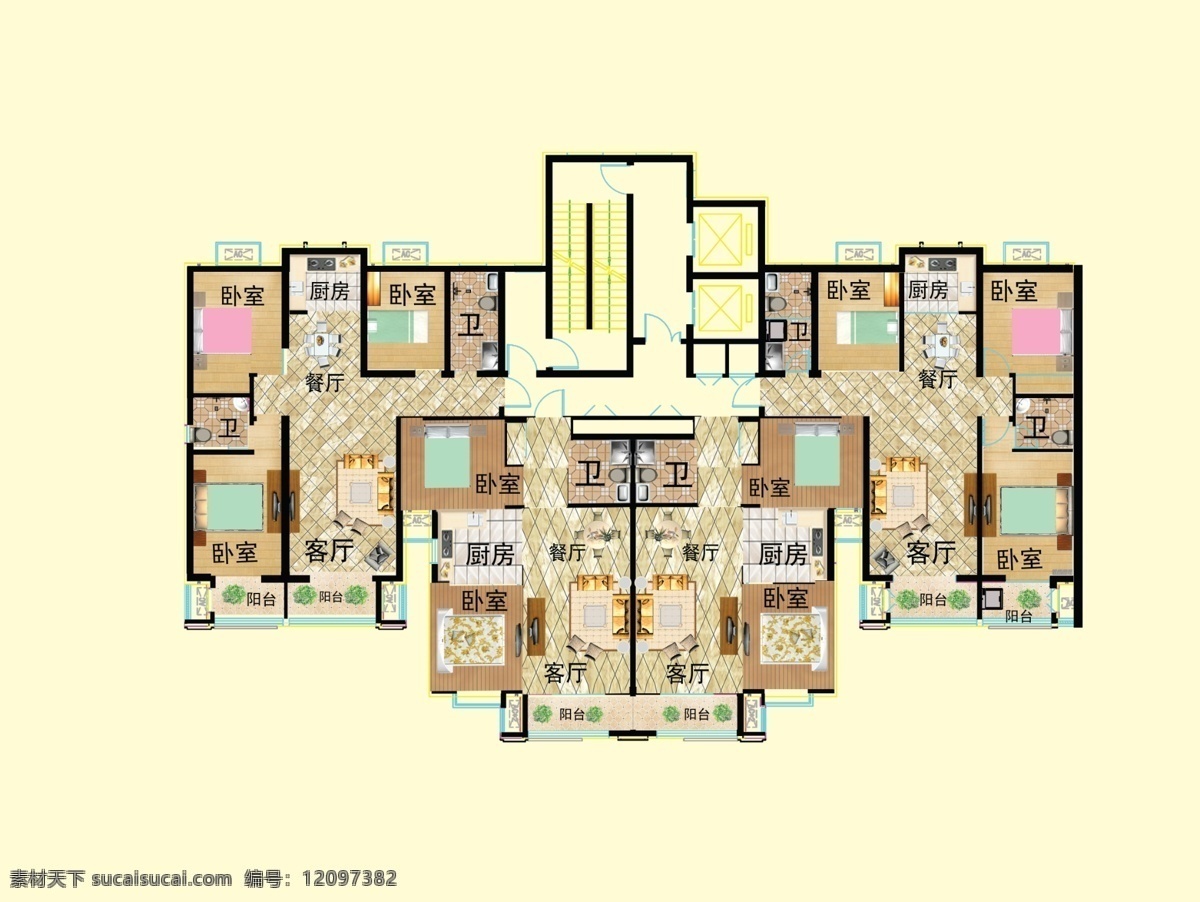 户型图 彩色户型图 彩平 白色