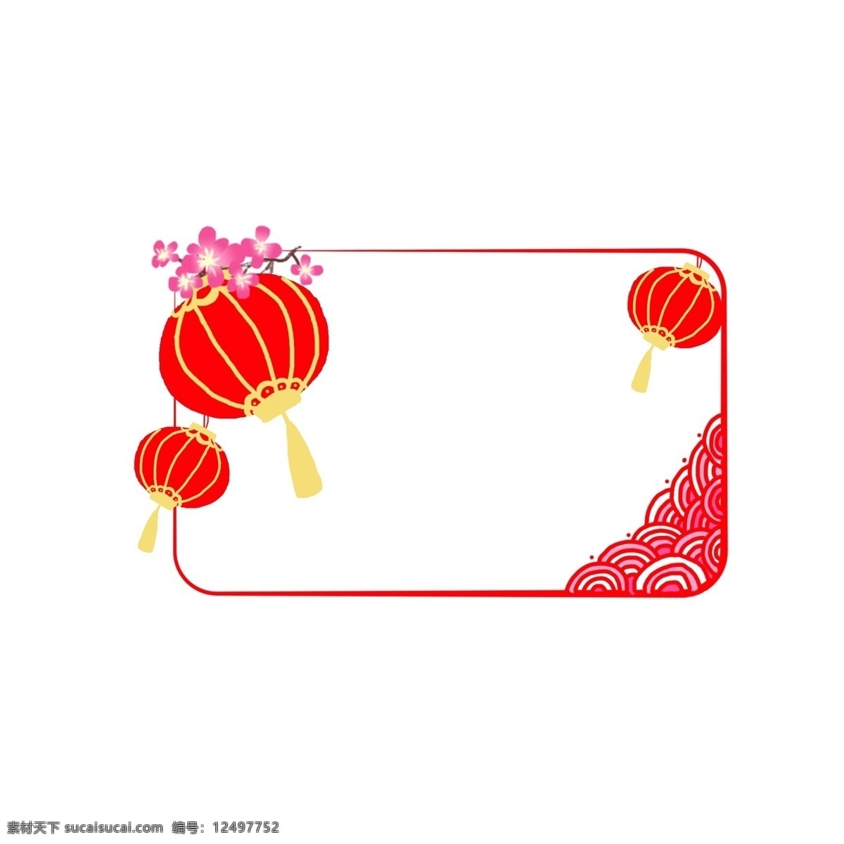 手绘 新年 边框 灯笼 桃花 商用 新年边框 桃花边框 新年装饰