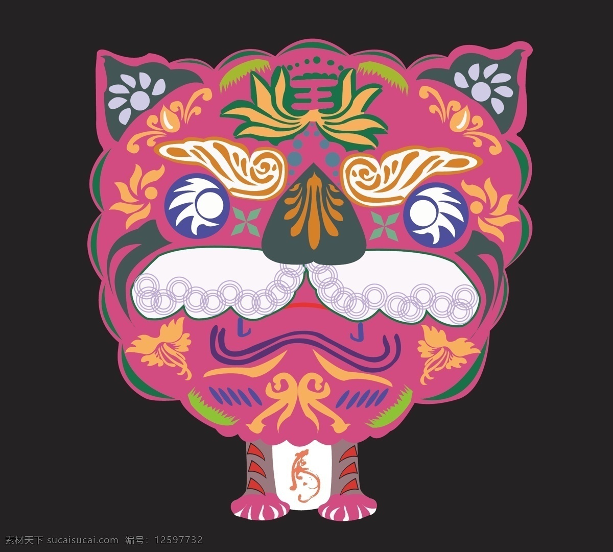 老虎 虎头 图腾 形象 标志 紫色 花纹 云南 日常 文化艺术 宗教信仰