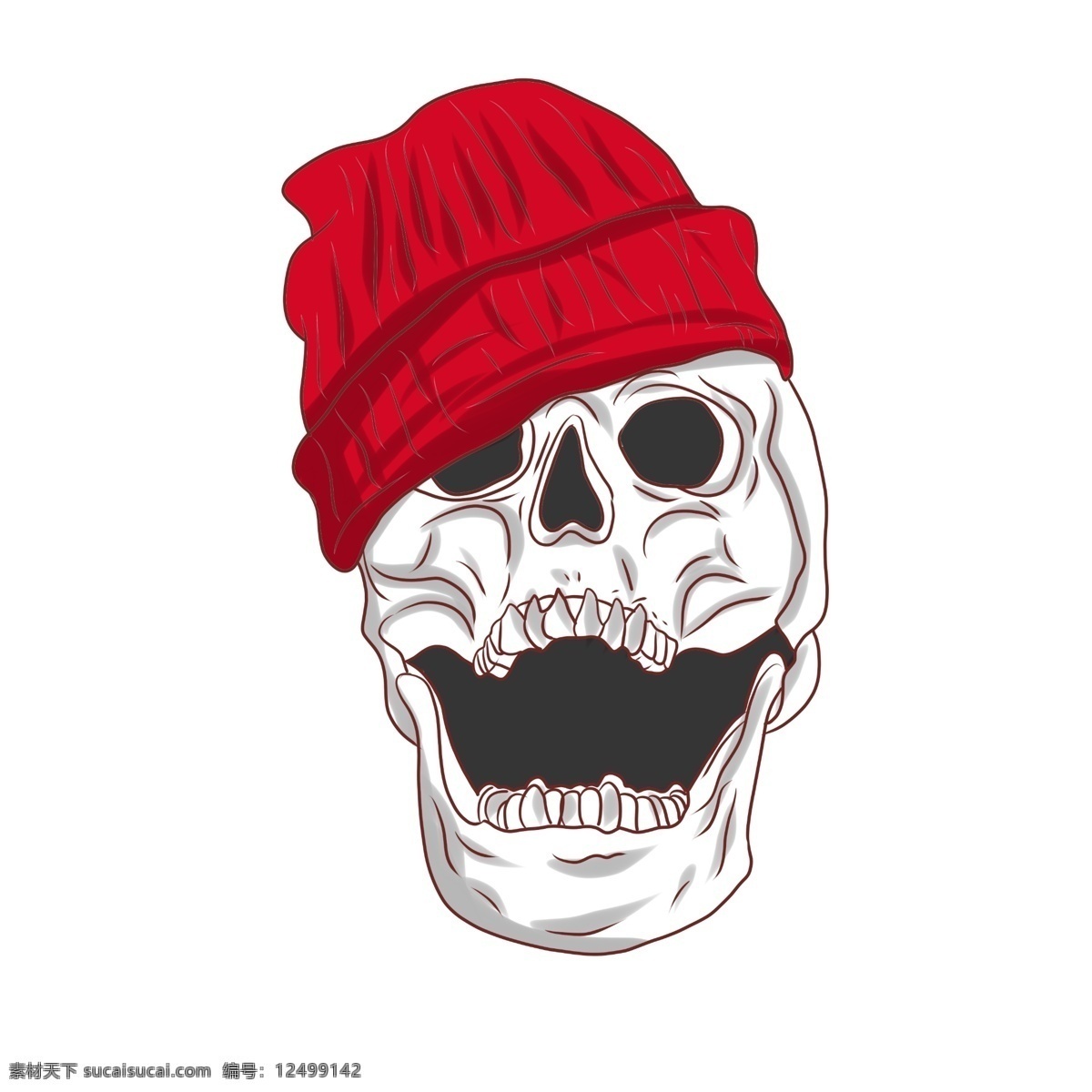 戴 红色 帽子 骷髅 头戴红色帽子 骷髅插画 精美的骷髅 红色帽子 大笑的骷髅 卡通骷髅插画