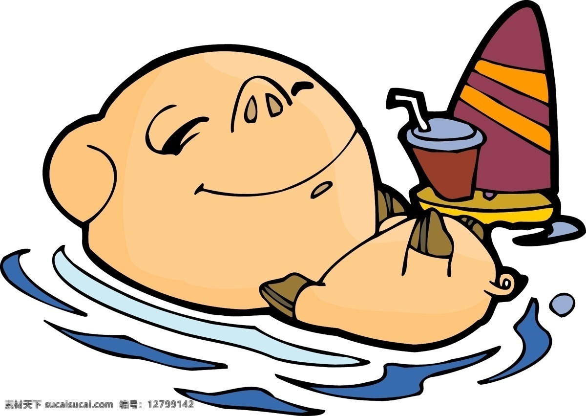 卡通 生肖 猪年 可爱 享受 日光浴 小 猪 矢量图 卡通素材 矢量潮流 矢量卡通 中国元素 其他矢量图