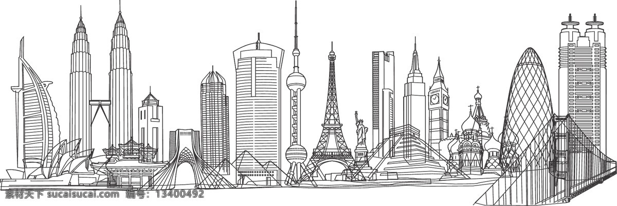 上海 外滩 线 描图 建筑 线稿 上海外滩 白色