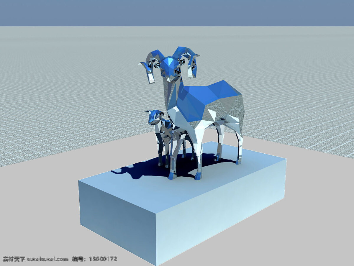 羊羔 雕塑 十二生肖 羊 金属 镜面 3d设计