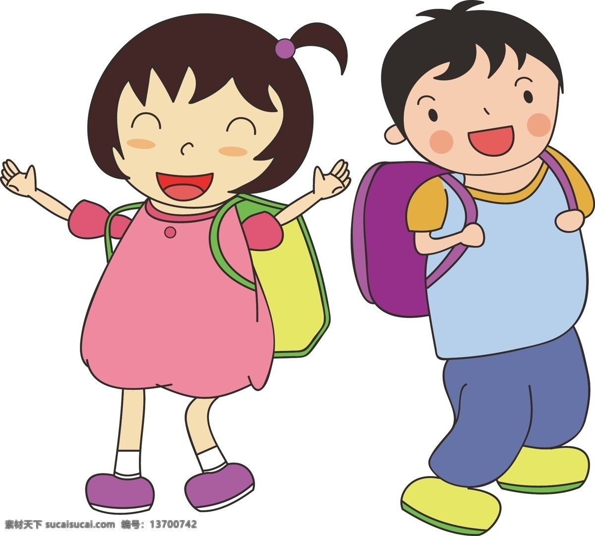 开学 男孩 女孩 小学生 卡通 矢量 元素