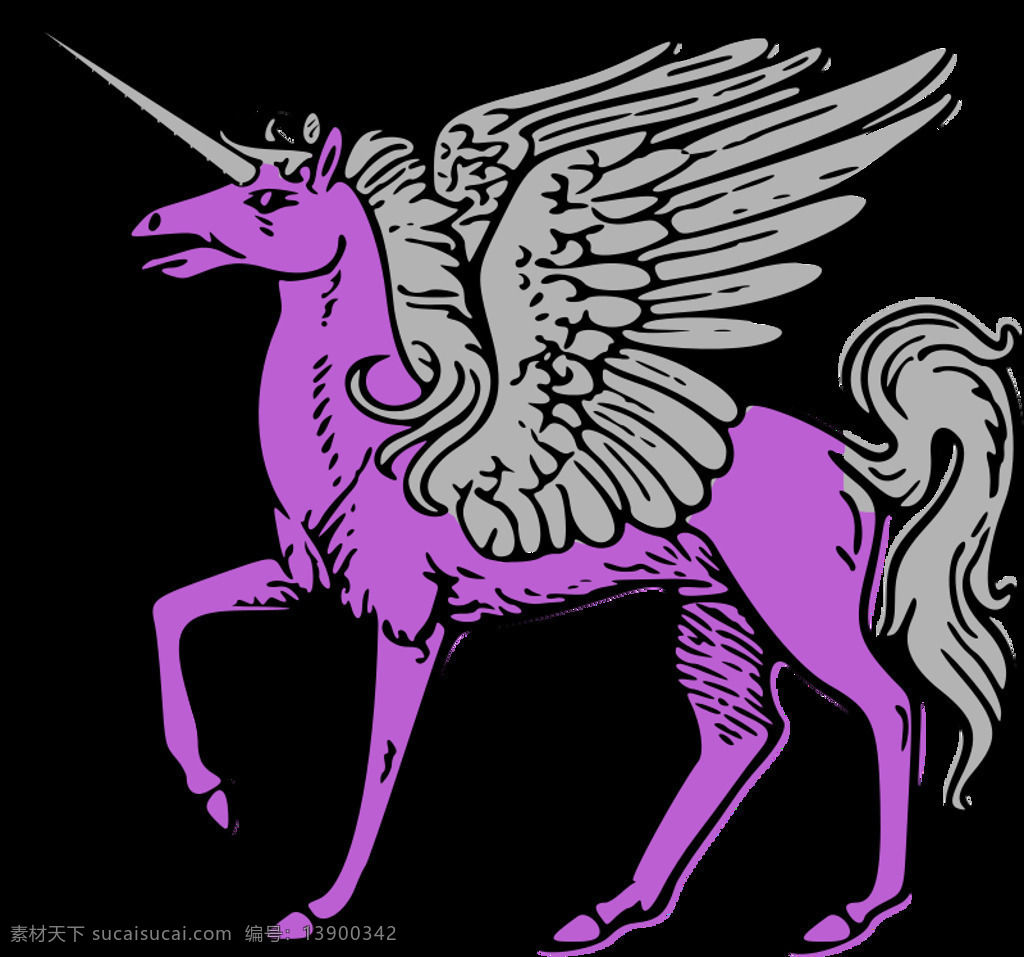 pegacorn 独角兽 飞马 银 紫色的 插画集