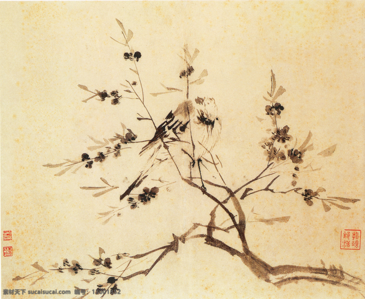 杂画图b 花鸟画 中国 古画 中国古画 设计素材 花鸟名画 古典藏画 书画美术 黄色