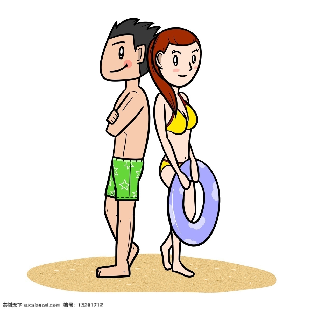 卡通 夏季 情侣 沙滩 游玩 透明 底 夏天 玩耍 海边 海滩 海边人物 夏季人物 夏天人物 卡通人物 卡通夏季