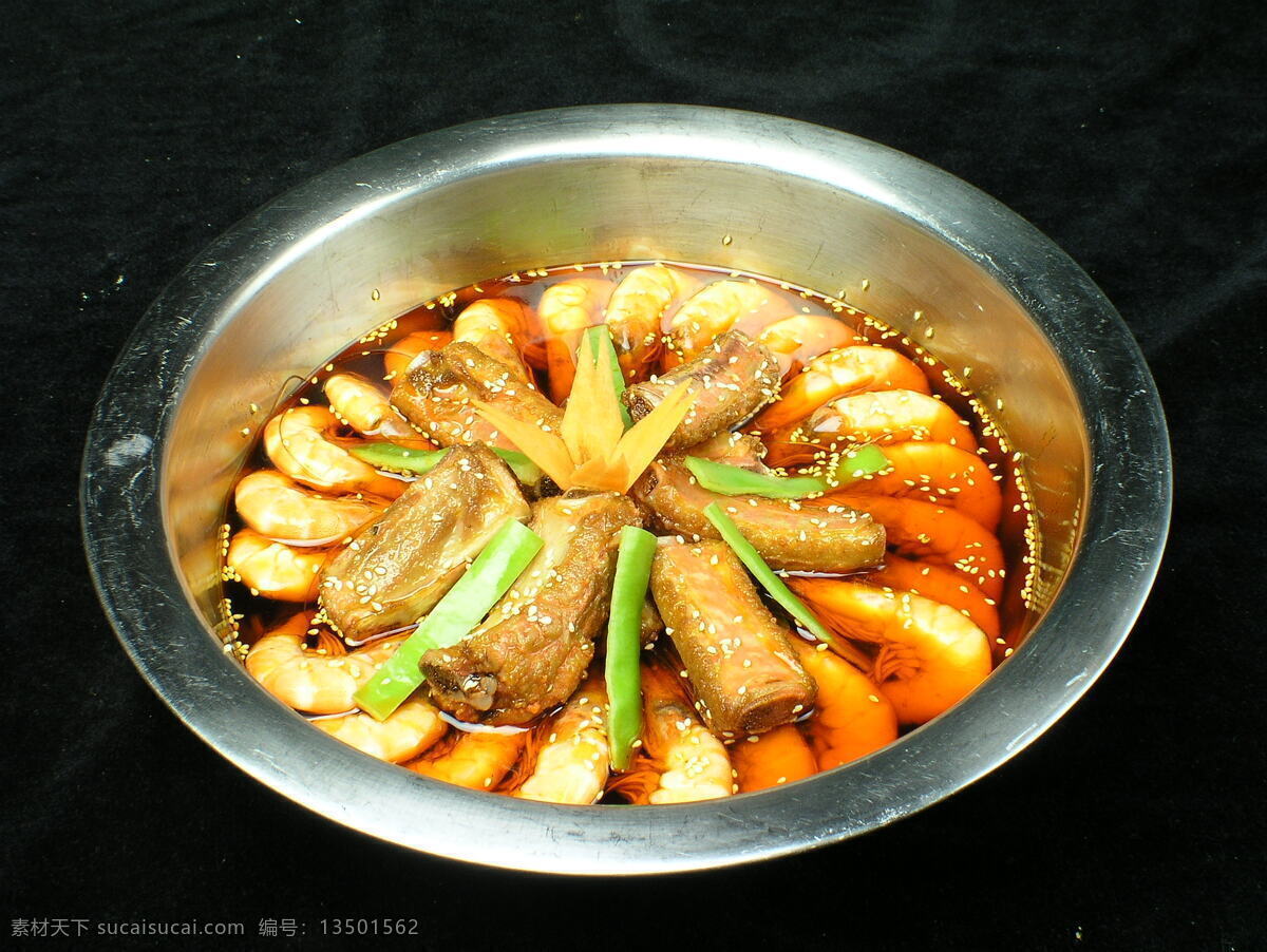 中华美食 排骨 鲜虾 香辣排骨虾 餐饮美食 传统美食