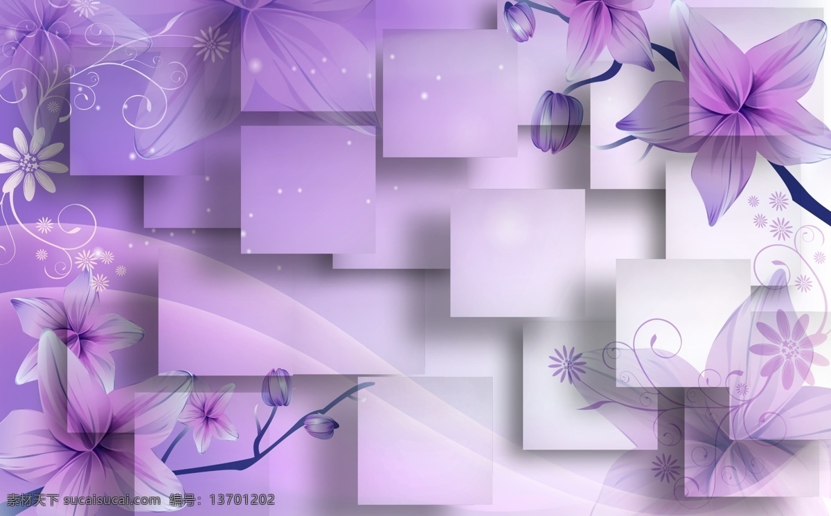 3d 立体 百合花 背景 方块 手绘 现代 时尚 电视机背景 客厅背景 psd分层 3d设计