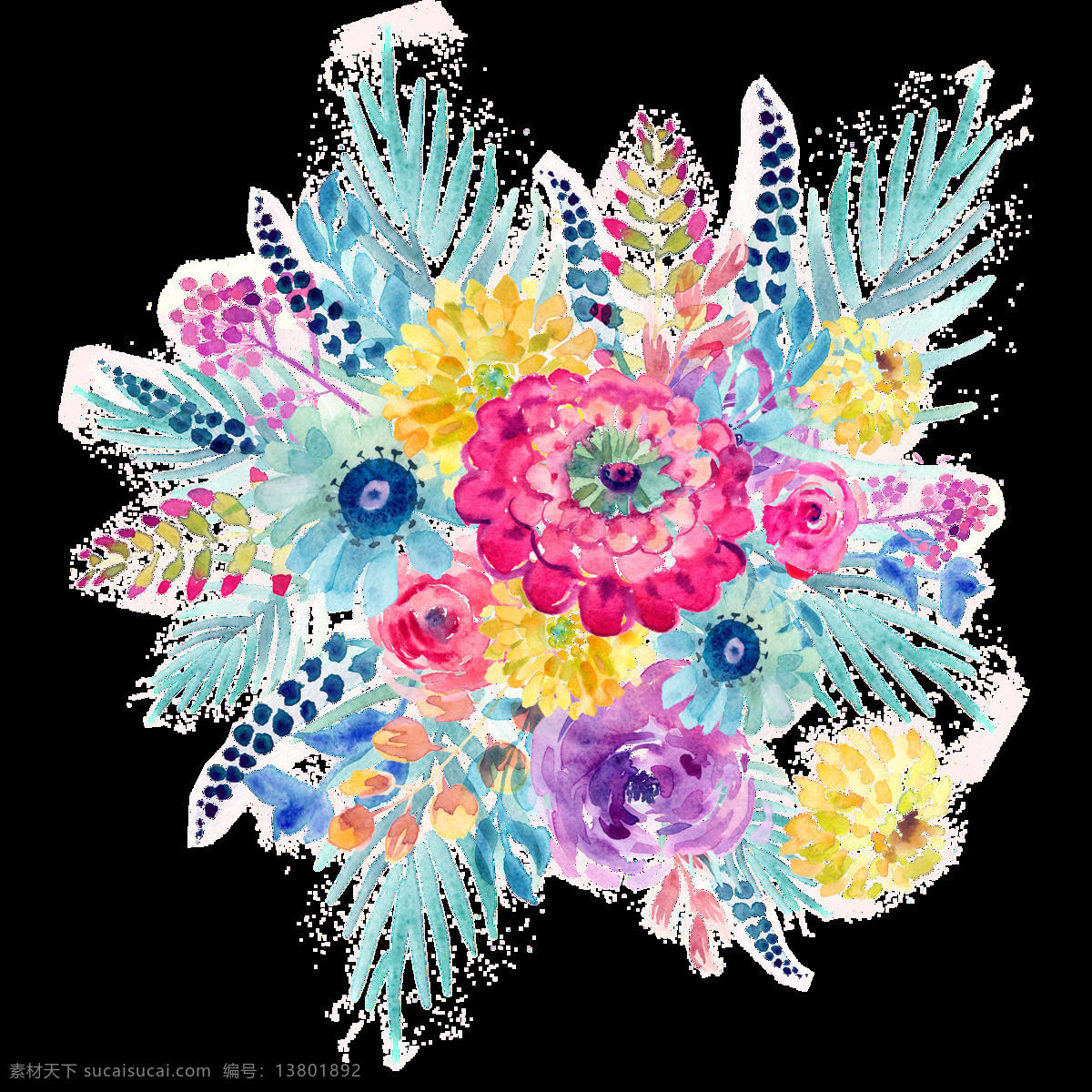 缤纷 花丛 卡通 透明 花朵 彩色 透明素材 免扣素材 装饰图案