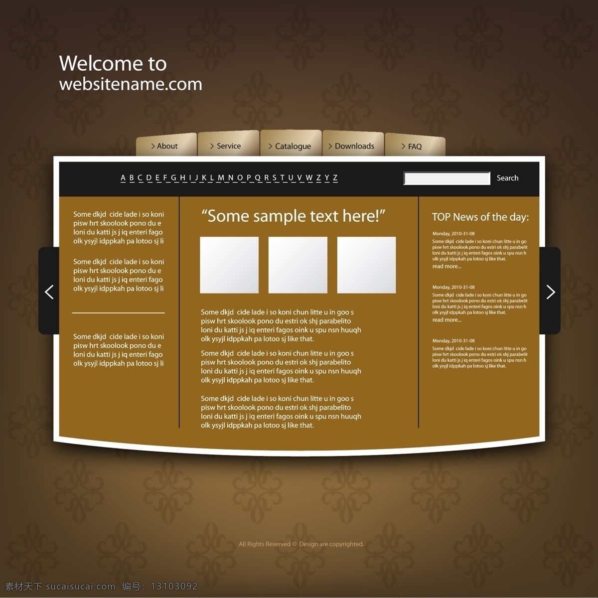 咖啡色 欧美 网站 模板 欧美模板 矢量网站模板 网页素材 网页模板