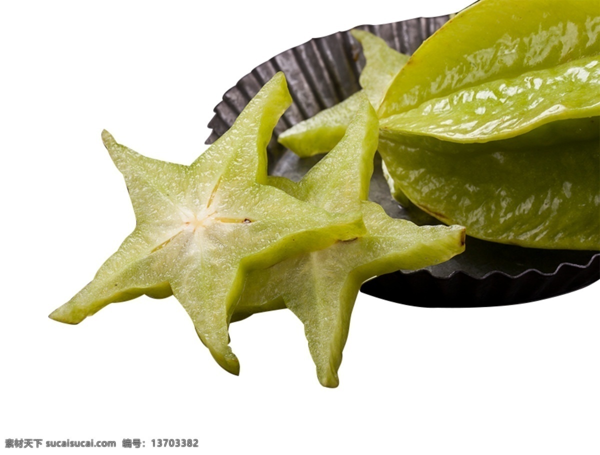 水果 杨桃 切开 食物 维生素 摆 拍 新鲜 营养 浅绿色 五角星形状 两片杨桃