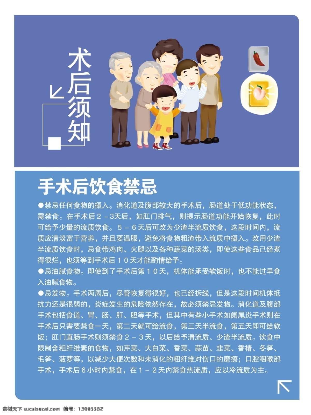 术后须知 术后 须知 全家 手术 饮食 禁施 医疗 展板 广告设计模板 源文件