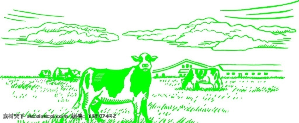 奶牛 牧场 绿色 简图 适量