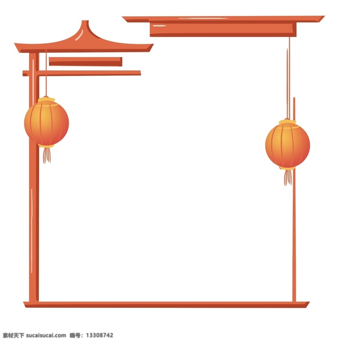 棕红色 灯笼 装饰 边框 插画 灯笼装饰边框 灯笼挂饰 新年边框 红色灯笼 手绘灯笼 手绘边框