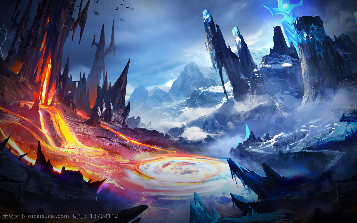 魔幻冰火背景 魔幻 游戏特效 游戏背景 冰与火 冰火 特效背景 游戏 修仙 神话背景 背景 分层 背景素材