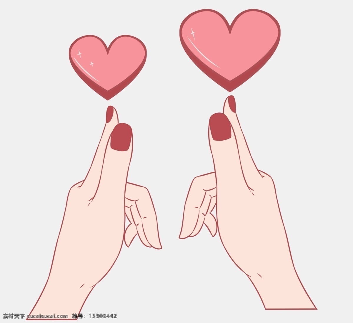创意 粉色 爱心 插画 粉色的爱心 粉色爱心 卡通爱心插画 手指指向爱心 女性手指 红色的指甲 爱心插画