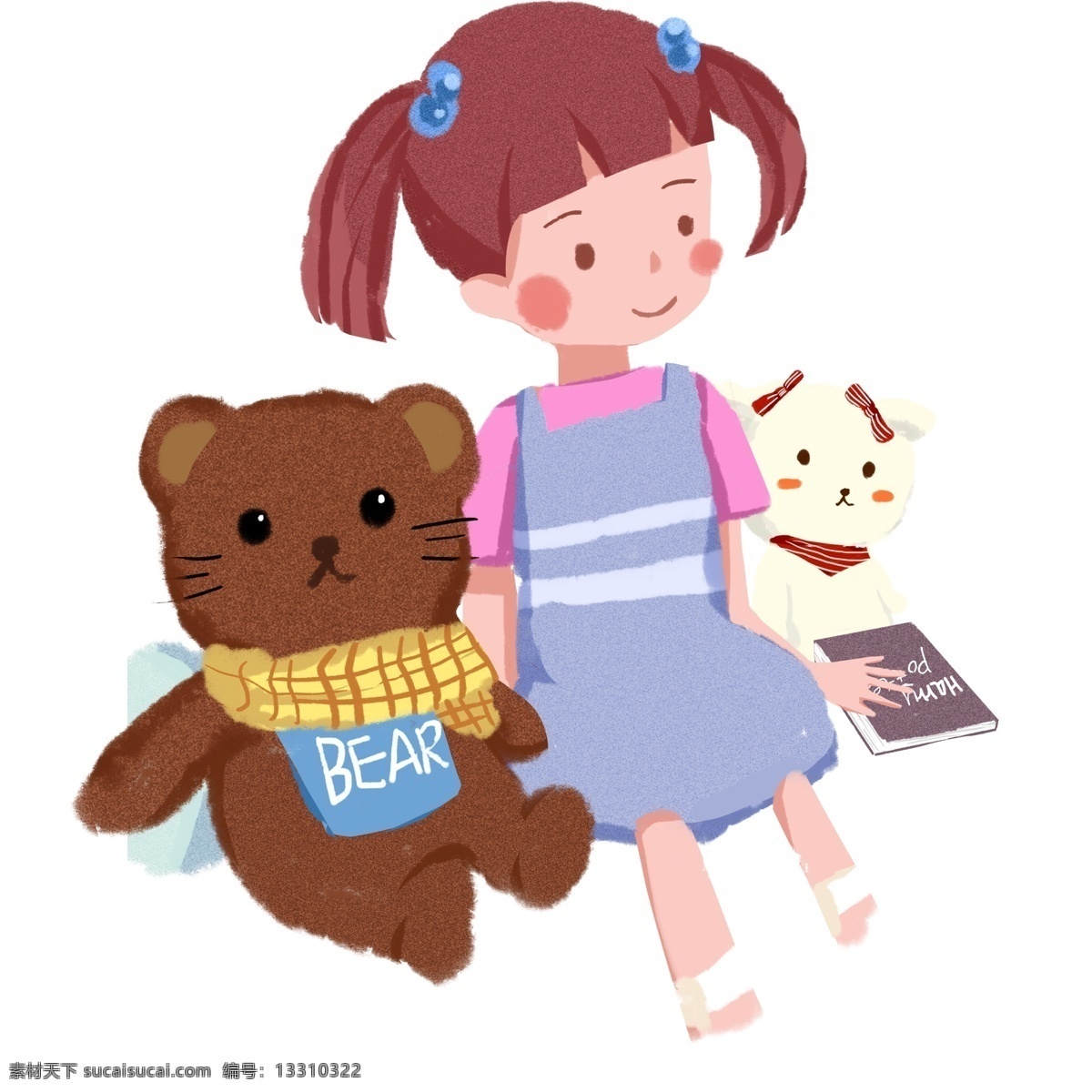 小女孩 玩偶 插画 商用 元素 卡通 手绘 小清新 儿童