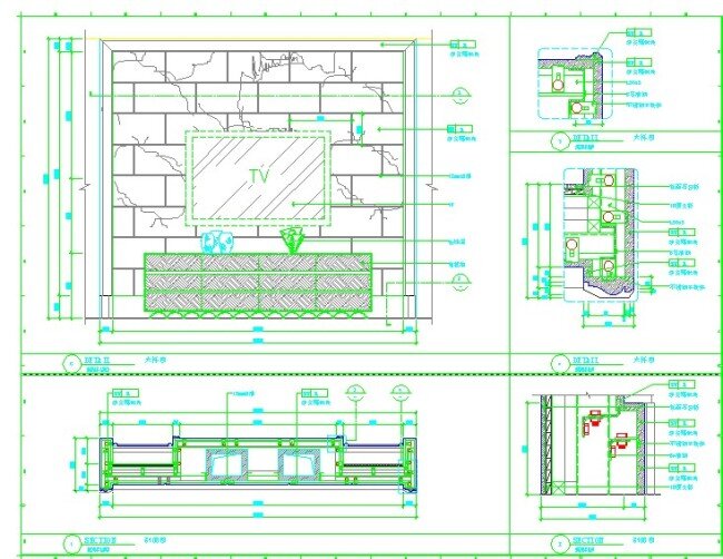 电视柜 背景 施工 图纸 cad图纸 室内家具 施工图纸 电视机柜 标注化施工 cad素材 cad