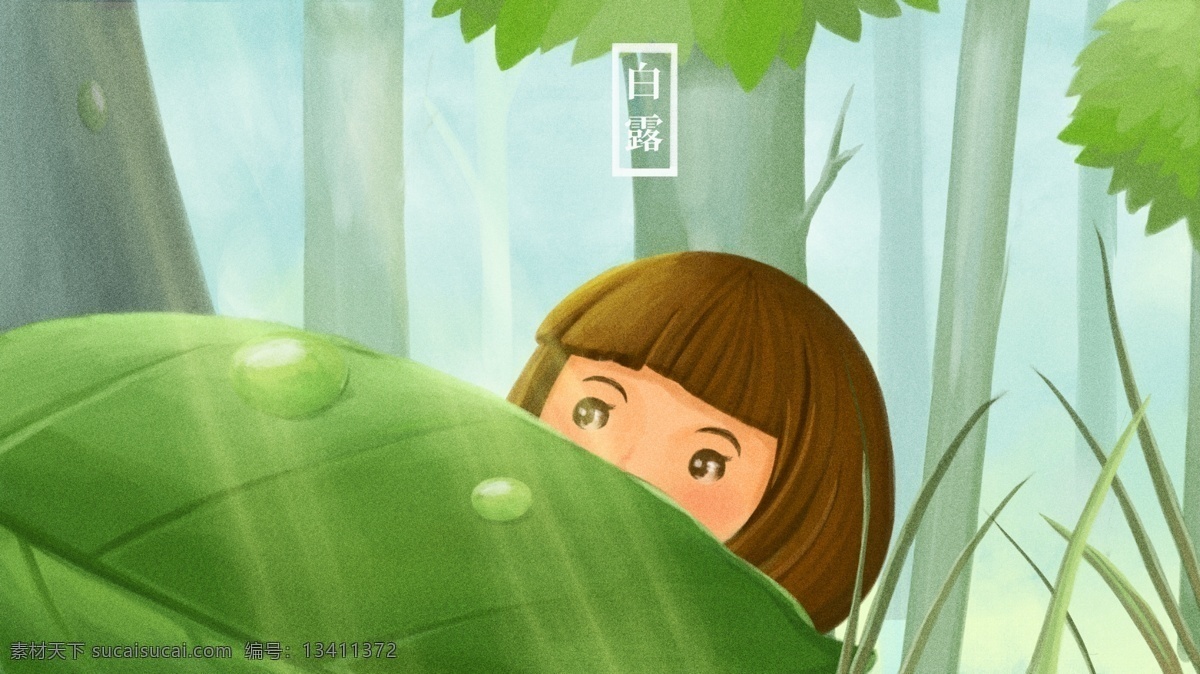 原创 插画 十 二 节气 白露 壁纸 banner 首页 插图 商业插画 原创插画 二十四节气 传统节日 清晨树林 露水 露珠 背景 节气白露