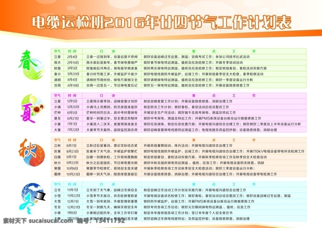 二十四节气表 电力 春夏秋冬 排版 展板