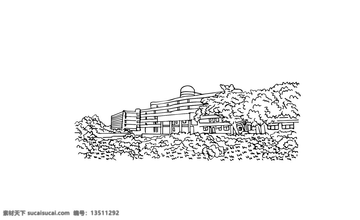 建筑 场景 圆形 顶 手绘 线条 矢量 植物 俯视 建筑场景 圆形顶 手绘线条矢量 有植物