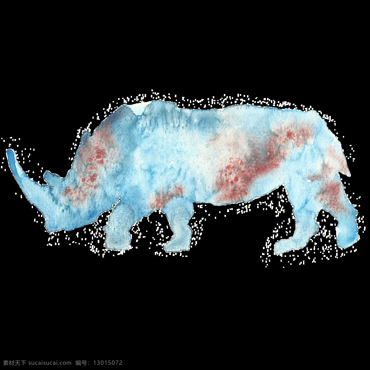 彩墨 绘 雪 花纹 动物 透明 装饰 图案 犀牛 犀牛角 手绘 水彩绘 四脚动物
