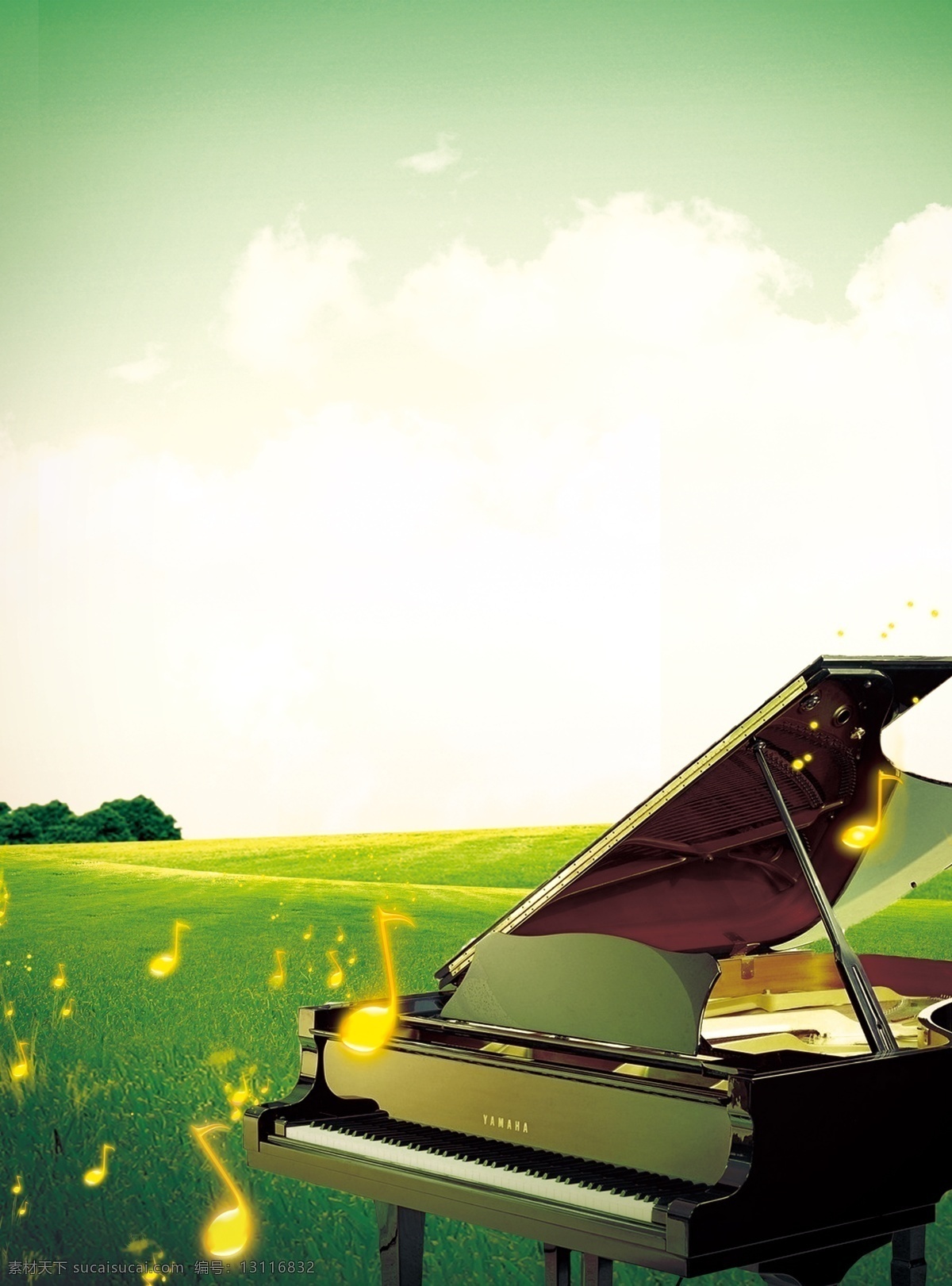 钢琴 旋律 草地 春天 广告设计模板 培训 艺术 钢琴的旋律 音乐 音符 源文件 其他海报设计