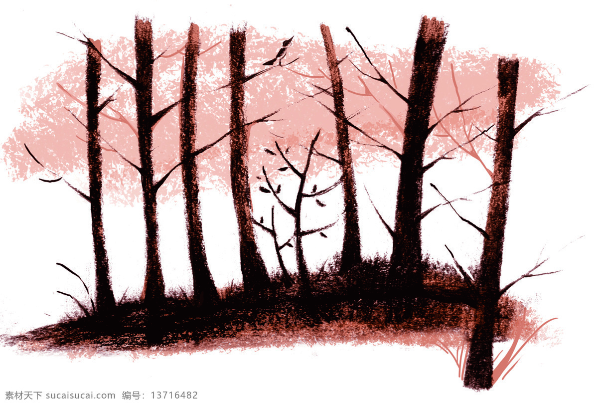 插画 动漫 动漫插画 动漫动画 风景 风景漫画 复古插画 枯树枝 复古 手绘 设计素材 模板下载 复古手绘插画 树林 云朵 漫画 插画集