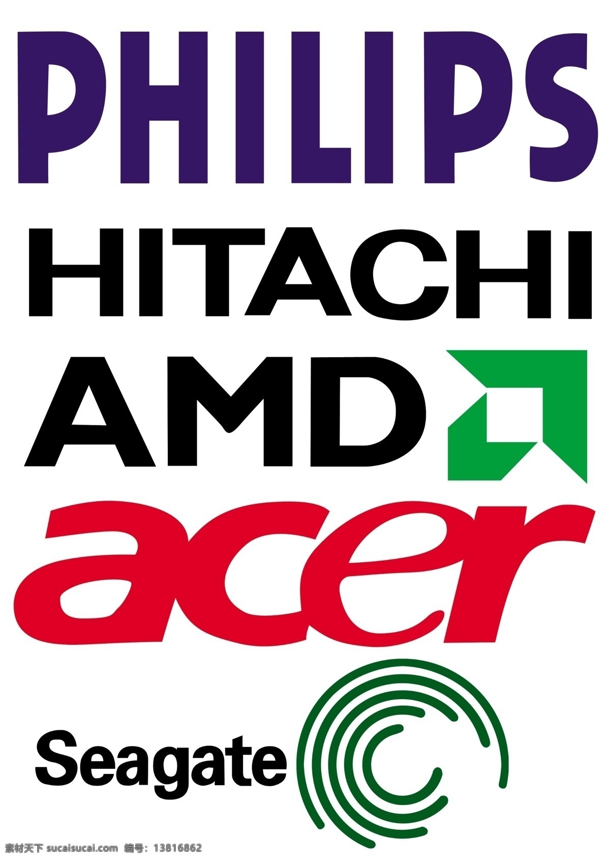 电脑标志 飞利浦 hitachi amd acer seagate 标志图标 公共标识标志