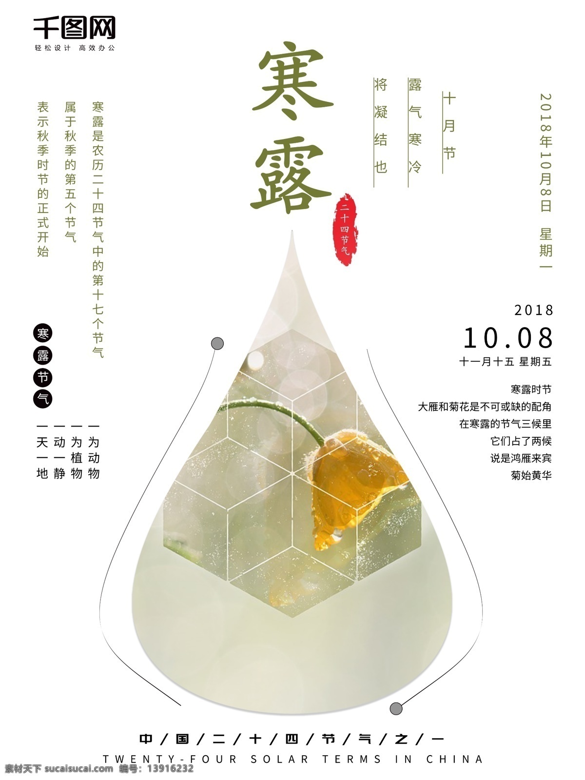 简约 小 清新 寒露 创意 海报 小清新 冬季 中国传统 小清新寒露 寒露创意海报 露水 简约寒露海报 寒露小清新 节气 二十四节气 24节气 中国传统节气