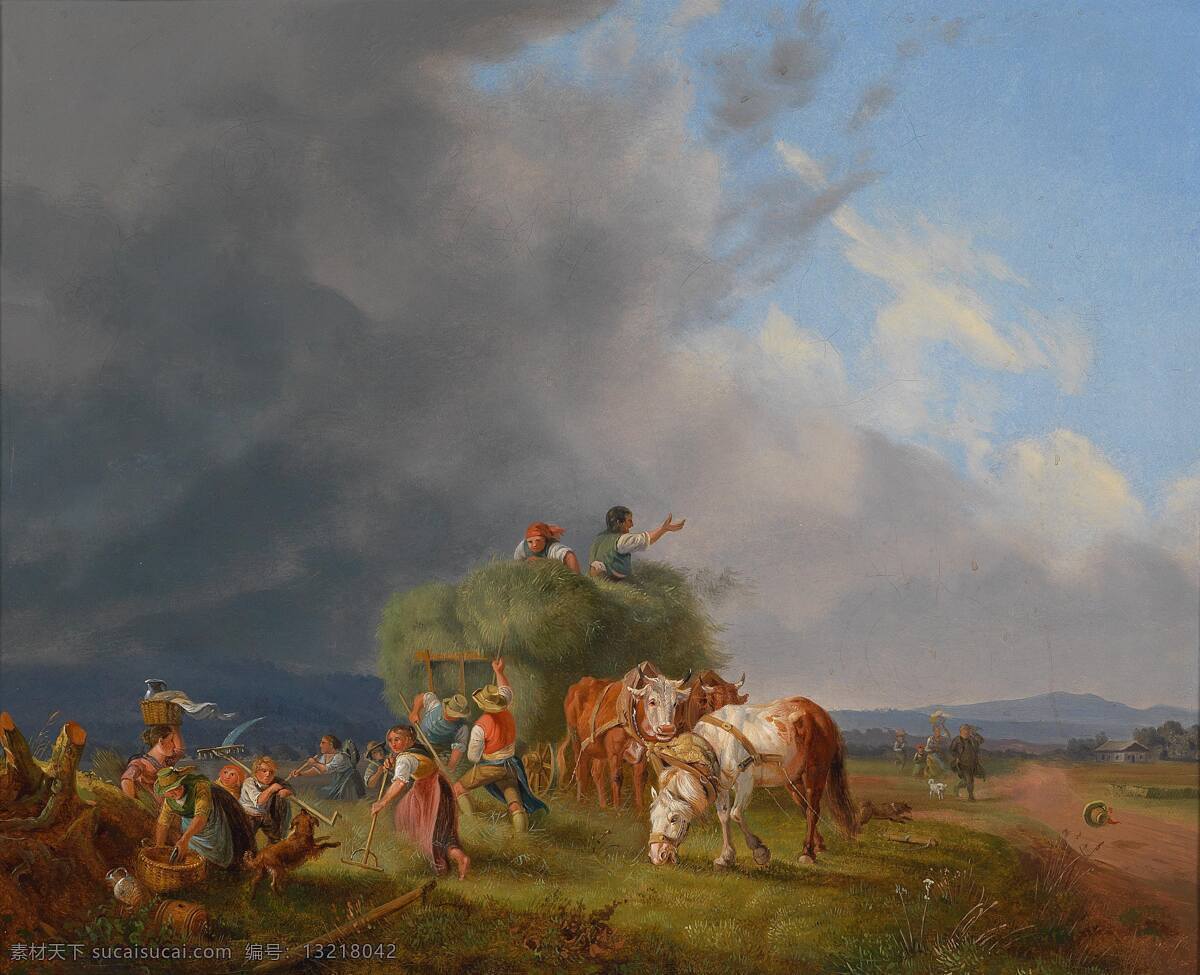 暴风雨 来临 之前 乡下 农民 急忙 草甸 乌云密布 19世纪油画 油画 绘画书法 文化艺术 灰色