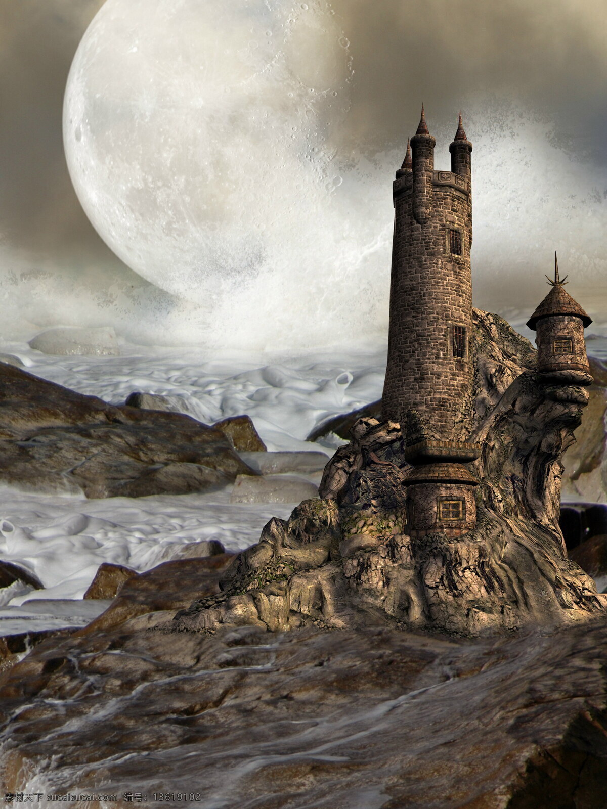 河流 中 城堡 大海 建筑 梦幻背景 城堡图片 风景图片