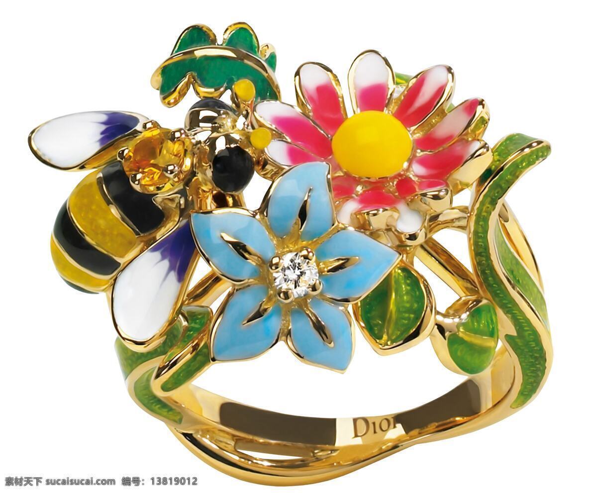漂亮 蜜蜂 戒指 首饰 钻石 金色 彩色 金属 黄金 花朵 珠宝服饰 生活百科 白色